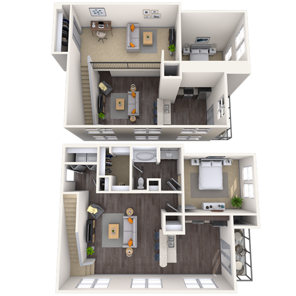 Floor plan for 1 bed, 1 bath, 1227 sqft